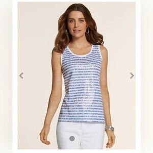NWT Chico's Weathered Stripe Blue and White Sequined Tank Top Size 2